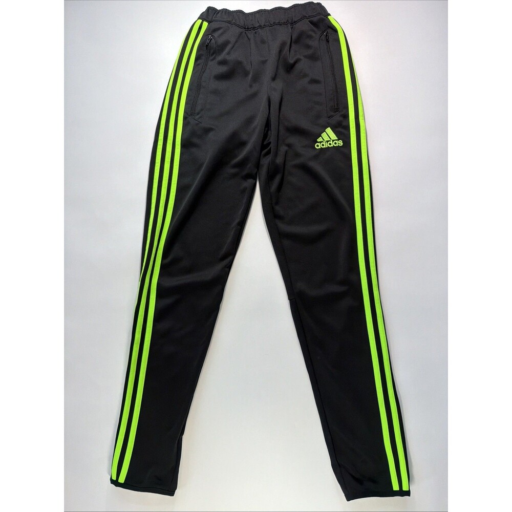 Adiads Kids Climacool Black Track Pants Green Stripes Kids Size Large